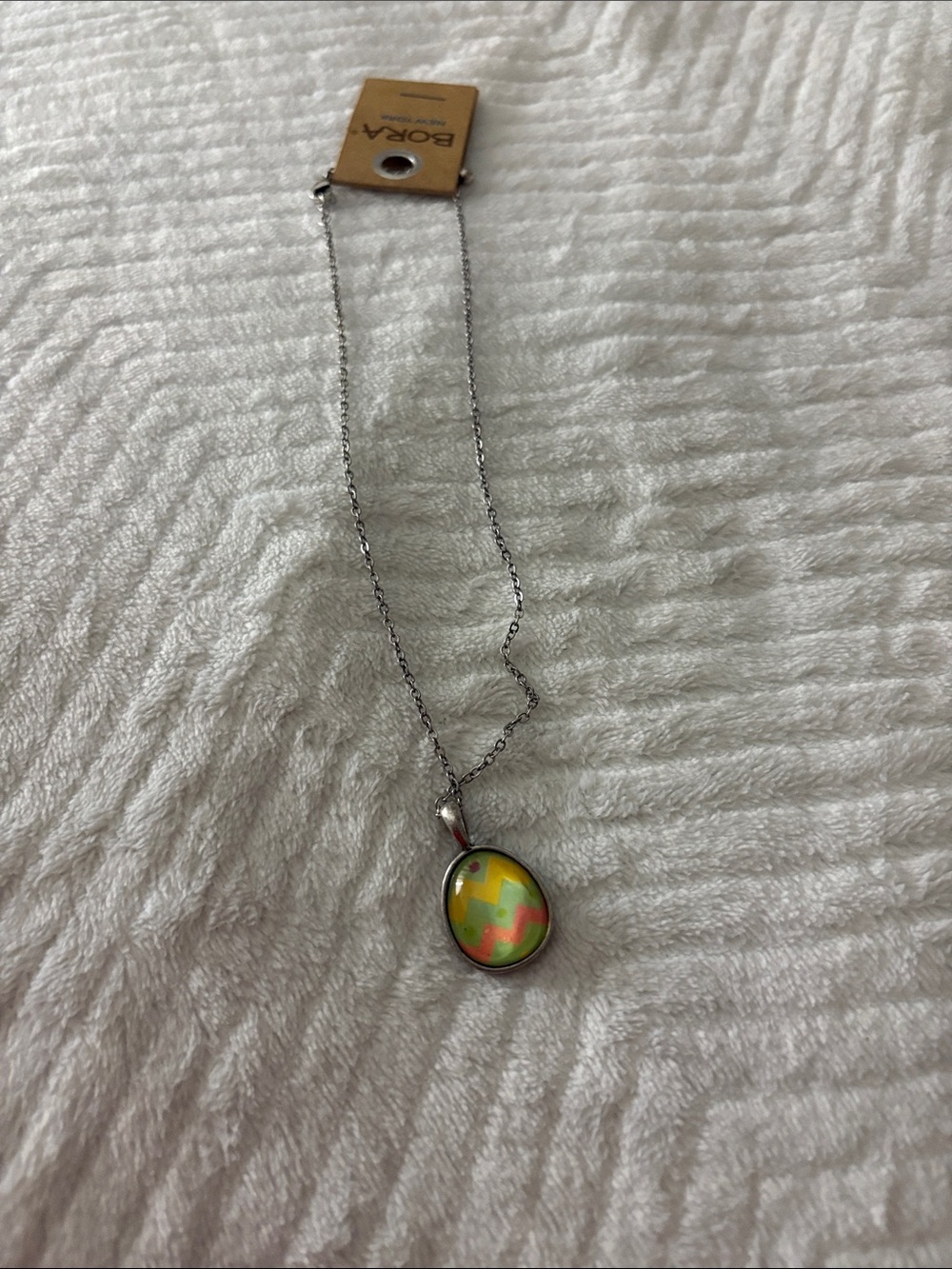 Boma Silver Necklace with Yellow & Pink Oval Pendant